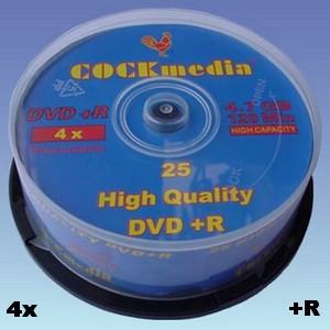 COCKmedia DVD <b>+R Gelabelt</b> 4,7 GB - 4x - 120 Minuten - <b>25er CakeBox</b> mit <b>25 Wunschhüllen</b>